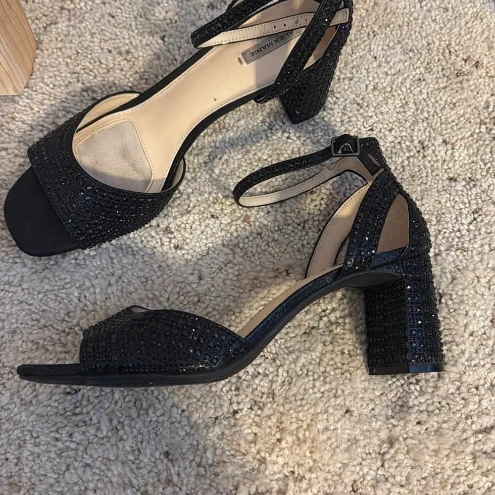 Alex Marie- Black Strappy Heels with Rhinestones